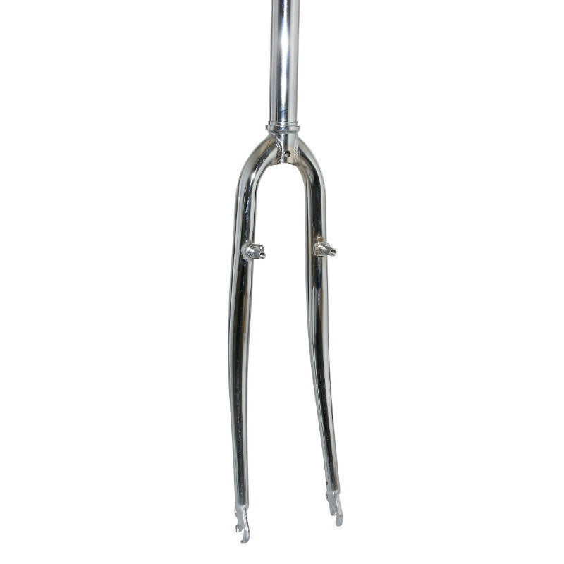 Fourche VTC 700 rigide acier chromé avec tasseaux, pivot lisse 1"1/8