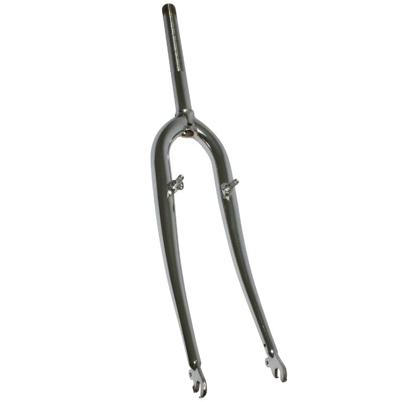 Fourche VTT 26" rigide acier chromé avec tasseaux, pivot fileté 1"