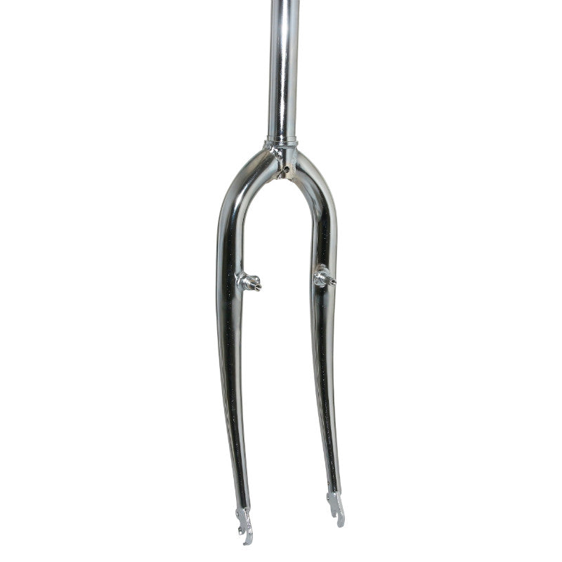 Fourche VTT 26" rigide acier chromé avec tasseaux, pivot lisse 1"1/8