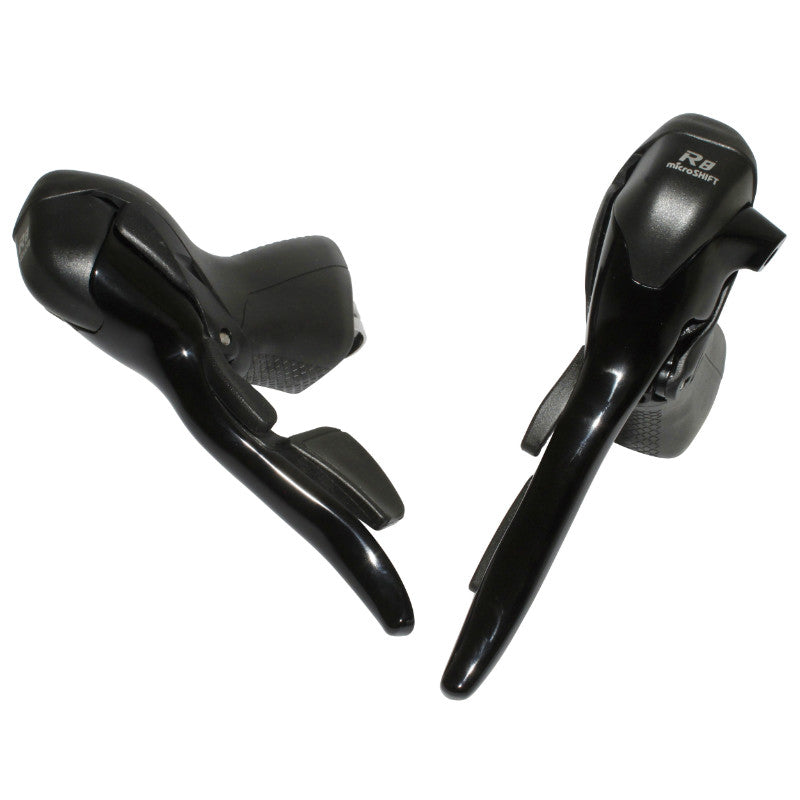 Leviers-manettes route Microshift alu noir compatible Shimano (paire) – 8 vitesses double