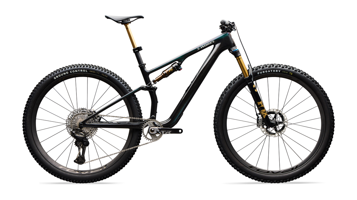 Vélo Specialized Epic 8 Sw Evo Di2 Gloss Carbon/Green To Purple Viavi Fade/Brushed Liquid Metal