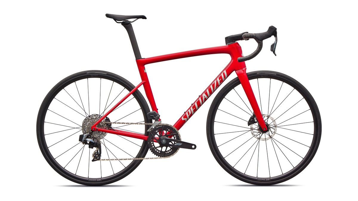 Vélo Specialized Tarmac Sl8 Comp Axs Gloss Red Tint Over Silver Dust/Silver Dust