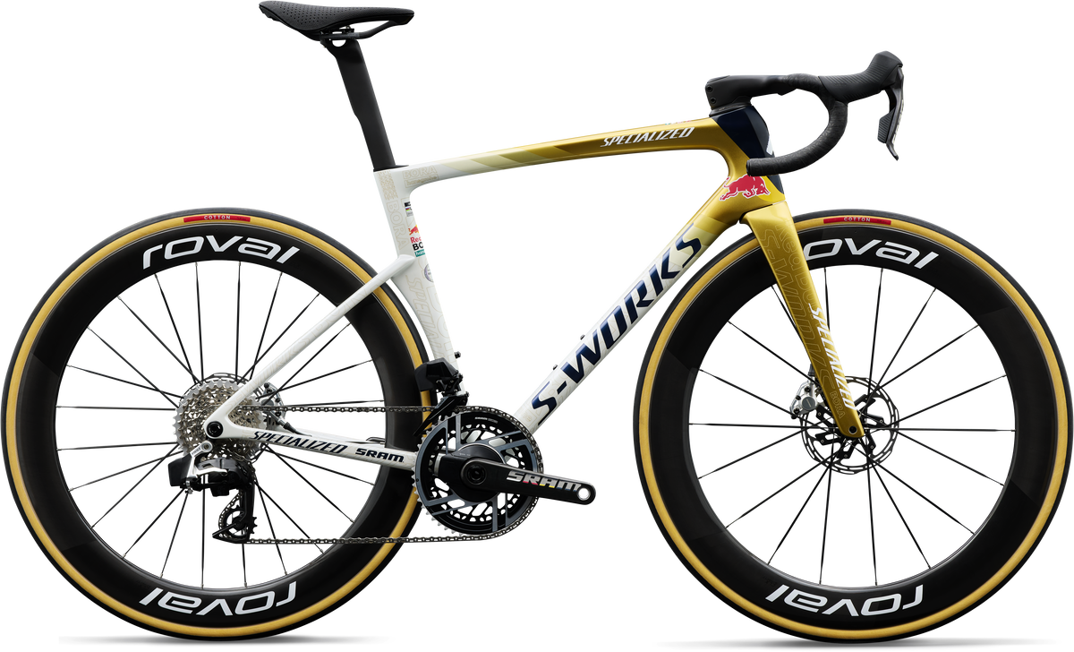 Vélo SPECIALIZED Tarmac SL9 S-Works Remco RB Team Replica Metwhtsil/Gldprl/Dpblu