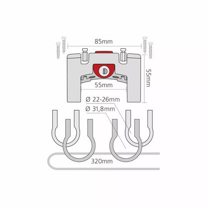 Fixation pour cintre avec serrure + colliers 26 et 31,8 KLICKFIX