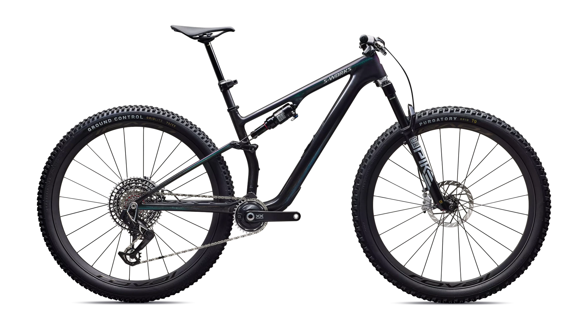 Vélo Specialized Epic 8 Sw Evo Axs Gloss Carbon/Green To Purple Viavi Fade/Brushed Liquid Metal