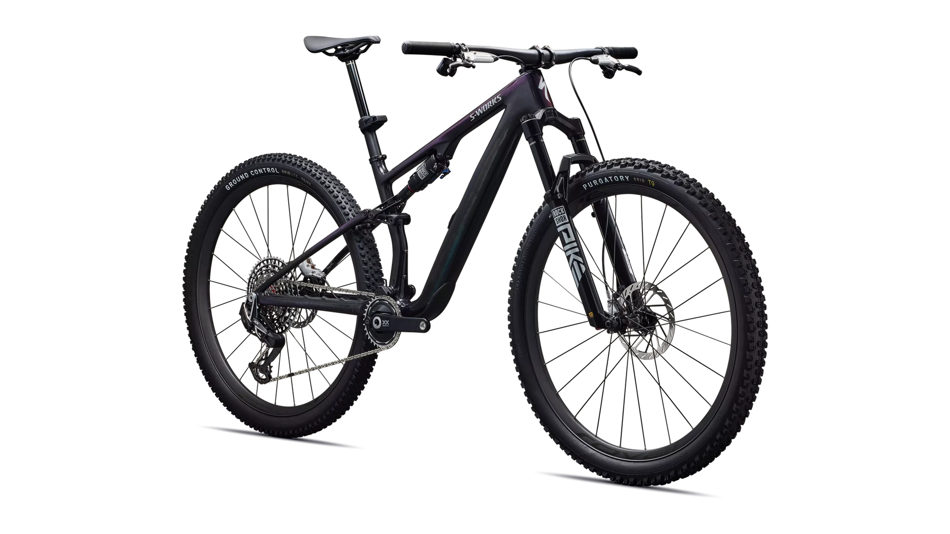 Vélo Specialized Epic 8 Sw Evo Axs Gloss Carbon/Green To Purple Viavi Fade/Brushed Liquid Metal