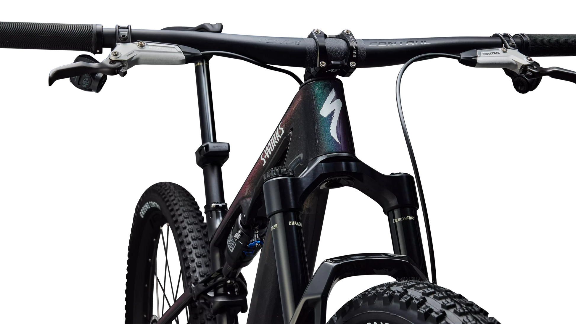Vélo Specialized Epic 8 Sw Evo Axs Gloss Carbon/Green To Purple Viavi Fade/Brushed Liquid Metal
