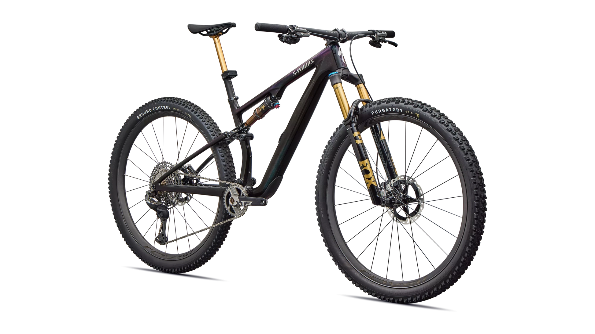 Vélo Specialized Epic 8 Sw Evo Di2 Gloss Carbon/Green To Purple Viavi Fade/Brushed Liquid Metal