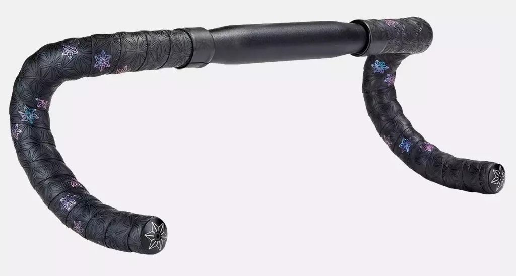 Ruban de cintre Supacaz - Super Sticky Kush Galaxy Tape SPECIALIZED OIL SLICK PRINT/ANO BLK PLUGS