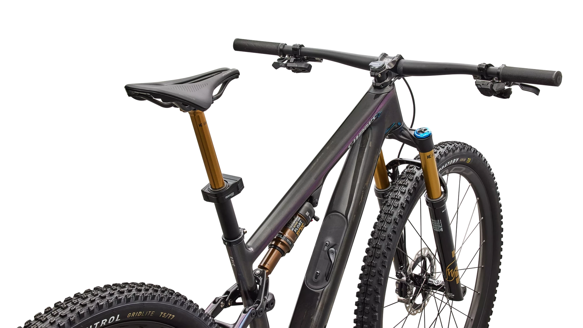 Vélo Specialized Epic 8 Sw Evo Di2 Gloss Carbon/Green To Purple Viavi Fade/Brushed Liquid Metal